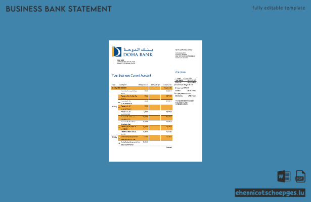 Doha Bank Organisation Kontoauszug (Word- und PDF-Beispiel)